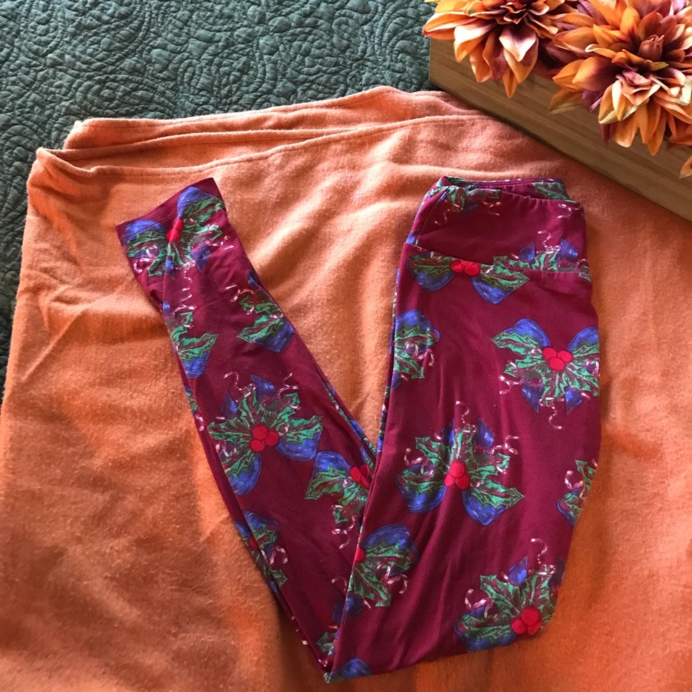 OS Christmas bow LLR leggings